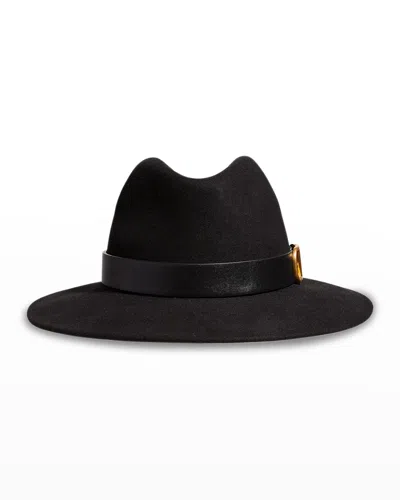 Valentino Garavani Vlogo Rabbit Felt Fedora Hat In Black