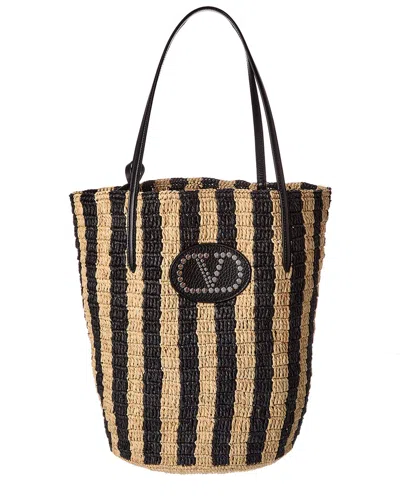 Valentino Garavani Valentino Vlogo Raffia & Leather Tote In Multi