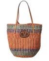 Valentino Vlogo Raffia & Leather Tote In Multi