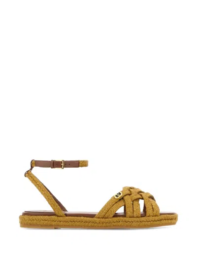 Valentino Garavani Vlogo Signature Raffia Sandals Ankle Strap In Brown