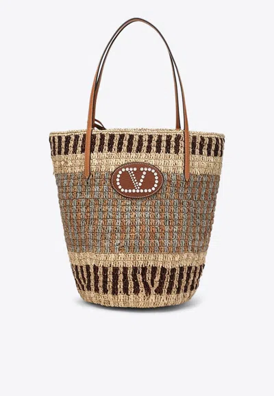Valentino Garavani Vlogo Raffia Tote Bag In Multi