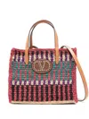 Valentino Vlogo Small Leather-trimmed Raffia Tote Bag In Multi