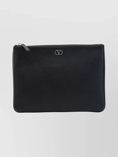 Valentino Garavani Vlogo Rectangular Textured Clutch Bag In Black