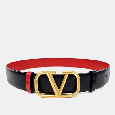 Pre-owned Valentino Garavani V-logo Reversible Belt In Black