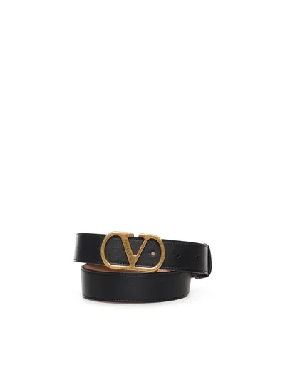 Valentino Garavani Vlogo Reversible Belt In Polished Calfskin In Black