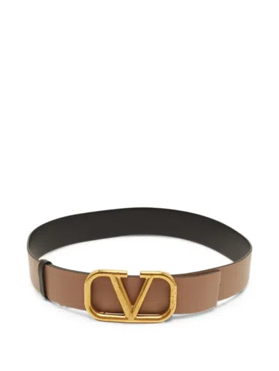Pre-owned Valentino Garavani Vlogo Reversible Buckle Belt In Neutral