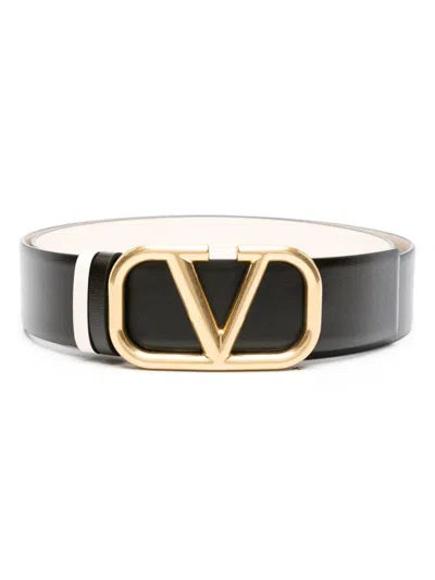 Valentino Garavani Vlogo Leather Reversible Belt In Schwarz