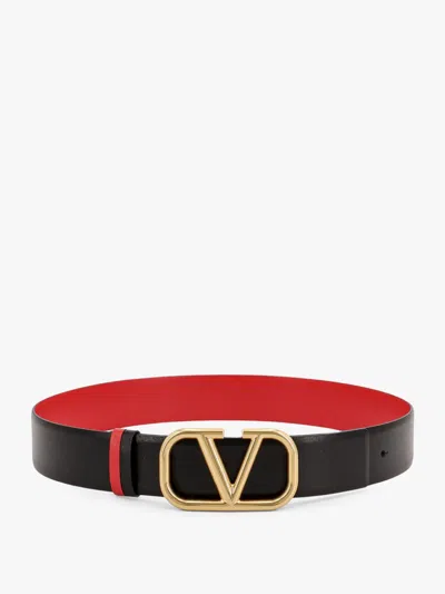 Valentino Garavani Vlogo Reversible Leather Belt In Black