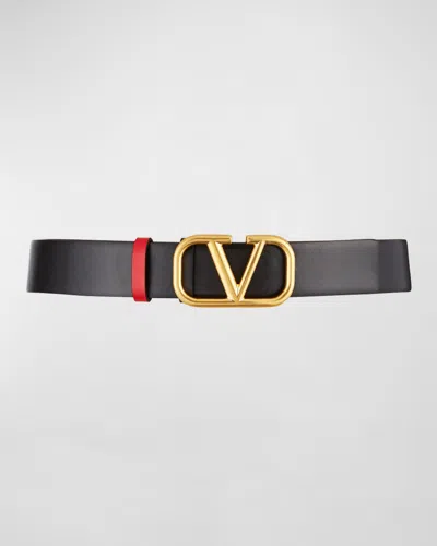 Valentino Garavani Vlogo Reversible Leather Belt, 30mm In Black