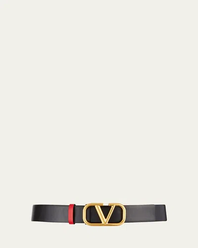 Valentino Garavani Vlogo Reversible Leather Belt, 30mm In Black/pure Red