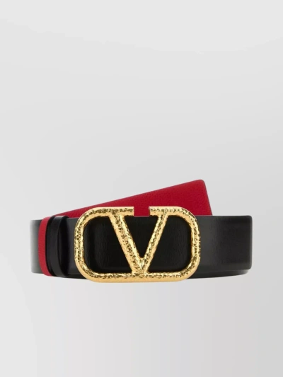 Valentino Garavani Vlogo Reversible Leather Belt In Black