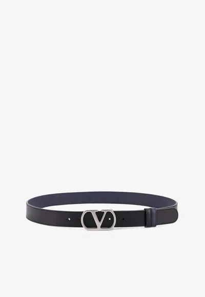 Valentino Garavani Vlogo Reversible Leather Belt In Black