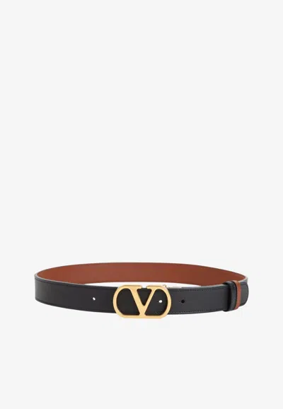 Valentino Garavani Vlogo Reversible Leather Belt In Black