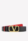 Valentino Garavani Reversible Vlogo Signature Belt In Glossy Calfskin 40 Mm Woman Black/pure Red 065 In Black