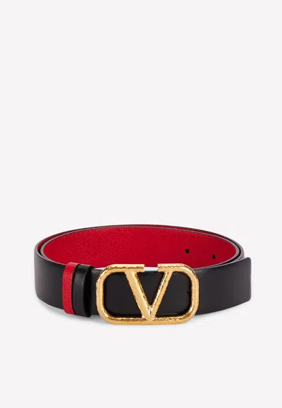 Valentino Garavani Vlogo Reversible Leather Belt In Sm Nero Rouge Pur