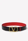 Valentino Signature Vlogo Reversible Slim Belt In Black