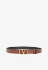 Valentino Leather Belt With Adjustable Length And Reversible In Brown