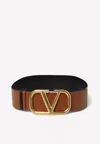 Valentino Vlogo Buckle Reversible Leather Belt In Brown