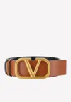 Valentino Vlogo Reversible Leather Belt In Camel