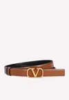 Valentino Signature Vlogo Reversible Slim Belt In Camel