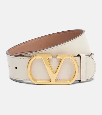 Valentino Garavani Vlogo Reversible Leather Belt In White