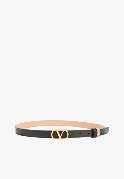 Valentino Garavani Vlogo Reversible Thin Leather Belt In Black