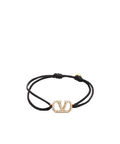 Valentino Garavani Vlogo Rhinestone-embellished Bracelet In Black