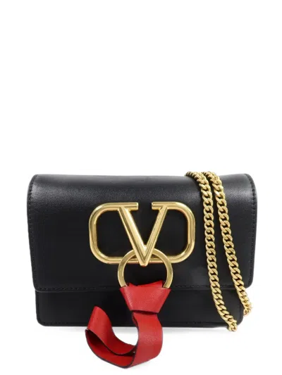 Pre-owned Valentino Garavani Vlogo Ribbon Mini Shoulder Bag In Black