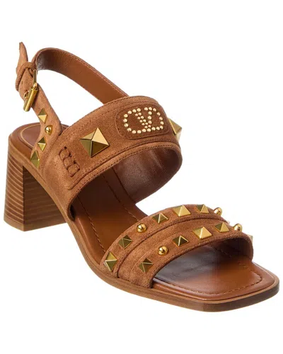 Valentino Garavani Valentino Vlogo Rockstud 60 Suede Sandal In Brown