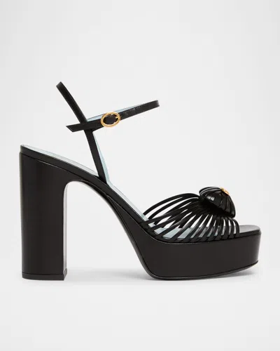 Valentino Garavani Vlogo Royal Heart Leather Platform Sandals In Black