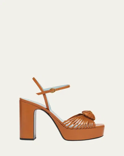 Valentino Garavani Vlogo Royal Heart Leather Platform Sandals In Brown