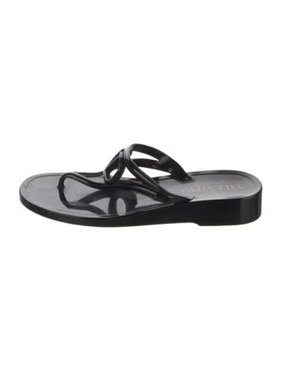 Pre-owned Valentino Garavani Vlogo Rubber Flip Flops In Black