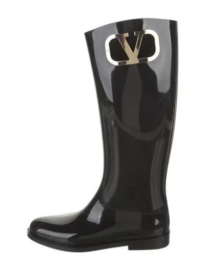 Pre-owned Valentino Garavani Vlogo Rubber Rain Boots W/ Tags In Black
