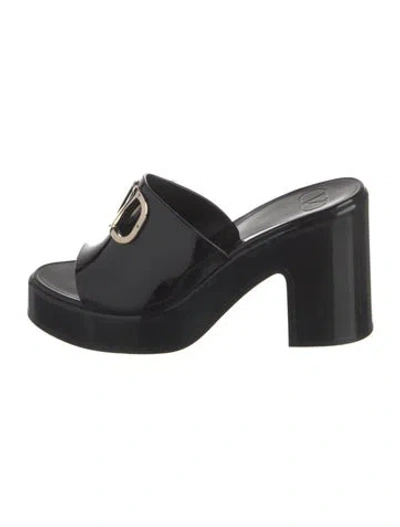Pre-owned Valentino Garavani Vlogo Rubber Slides In Black