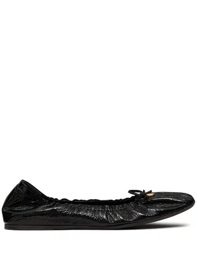 Valentino Garavani Vlogo Ruched Ballerina Shoes In Black