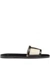 Valentino Butter White And Black Synthetic Slides With Wide Strap In Black