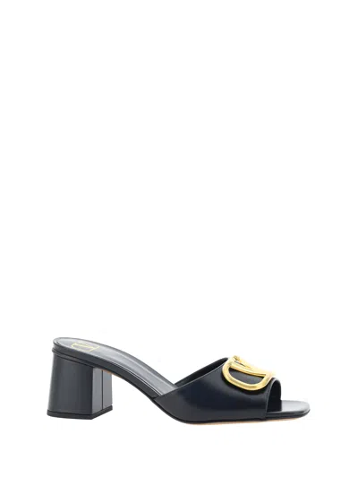 Valentino Garavani Vlogo Signature Slide Sandal In Calfskin 60mm Woman Black 41.5 In Multi