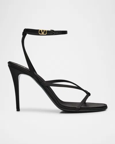 Valentino Vlogo Satin Ankle-strap Evening Sandals In Black