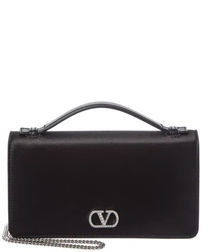 Valentino Garavani Valentino Vlogo Satin Wallet On Chain In Black