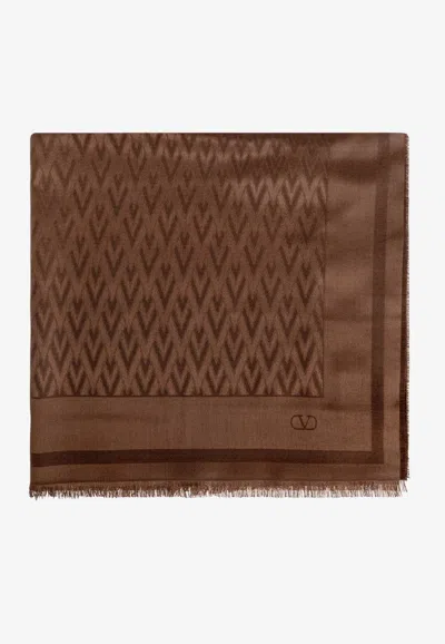 Valentino Garavani Vlogo Scarf In Wool And Silk In Brown