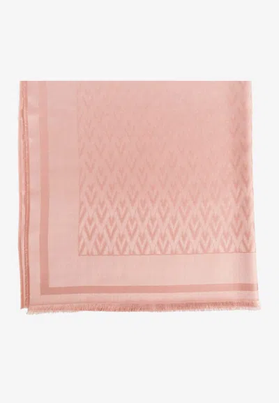 Valentino Garavani Vlogo Scarf In Wool And Silk In Pink