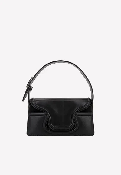 Valentino Garavani Vlogo Sculpture Leather Shoulder Bag In Black