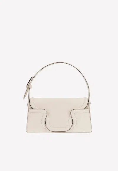 Valentino Garavani Vlogo Sculpture Leather Shoulder Bag In White