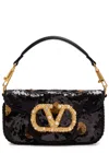 Valentino Vlogo Sequin-embellished Leather Shoulder Bag In Black