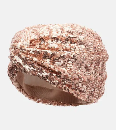 Valentino Garavani Vlogo Sequined Head Wrap In Gold