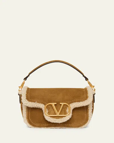 Valentino Garavani Vlogo Shearling & Suede Top-handle Bag In Multi