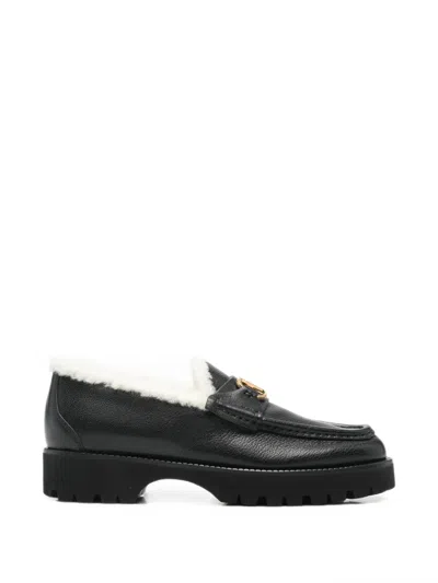Valentino Garavani Vlogo Shearling-lined Leather Loafers In Black