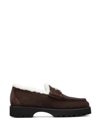 Valentino Garavani Vlogo Signature Suede Loafers With Shearling Lining In Brown