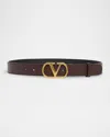 Valentino Garavani Vlogo Shiny Calfskin Belt In Rel Oak Brown