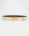 Valentino Garavani Vlogo Signature Belt In Shiny Calfskin 30 Mm Woman Ivory 095 In Wu2 Deep Caramel